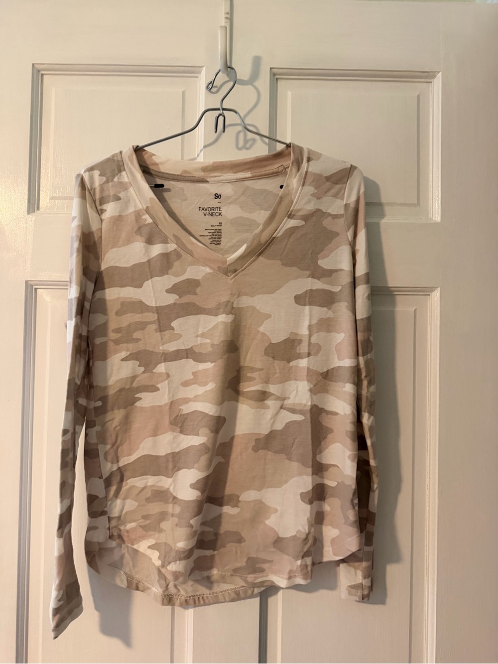 SO Beige Camouflage V-Neck Long Sleeve Top